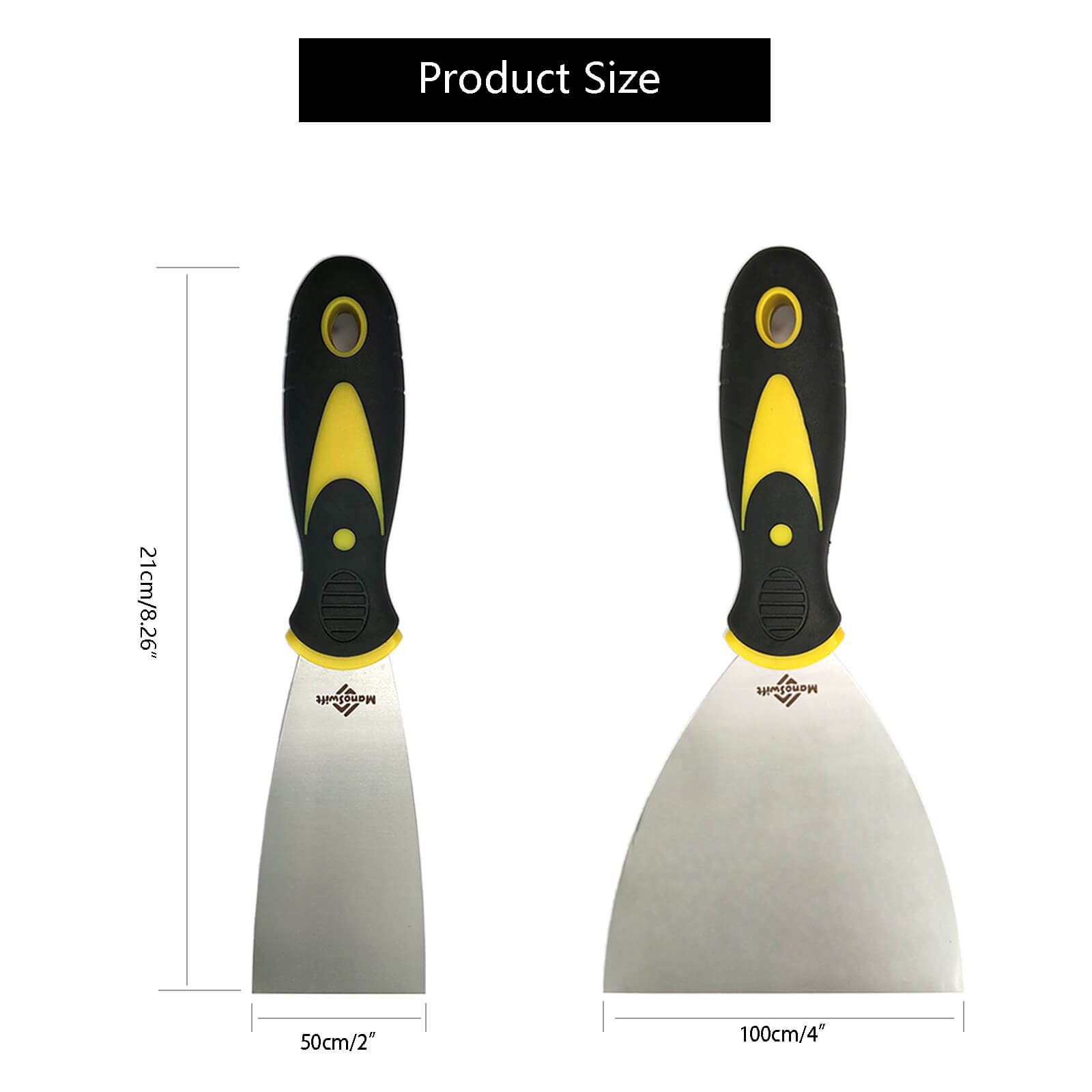 ManoSwift Putty Knife Scraper Set: 2" & 4" Spackle Knives (2-Pack) — Stainless Steel Tools for Drywall Repair, Wallpaper Removal, Putty Application & Plaster Scraping